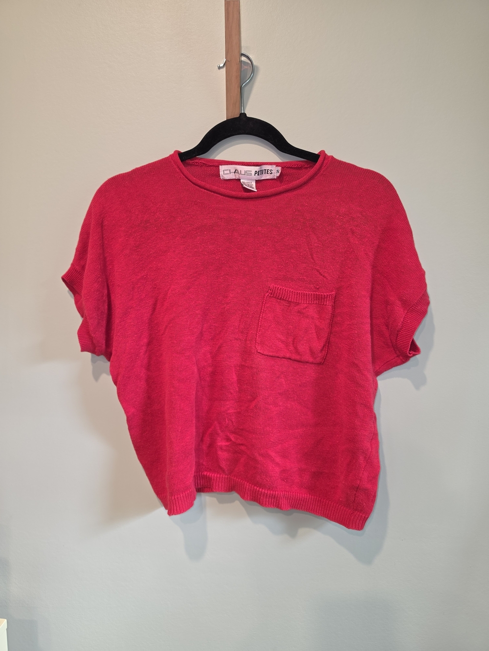 Vintage Red Short Sleeve, Rollneck, Knit Top with Pocket